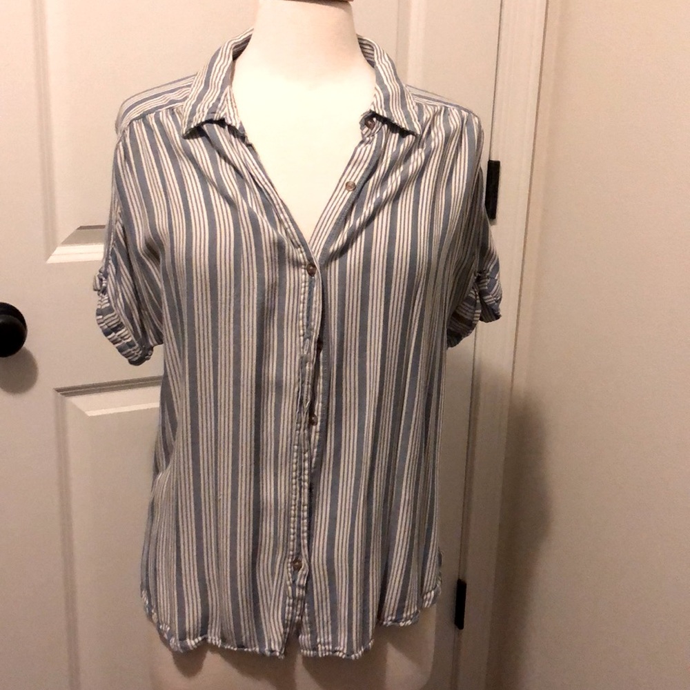 Universal Thread Denim/White Striped Button Up